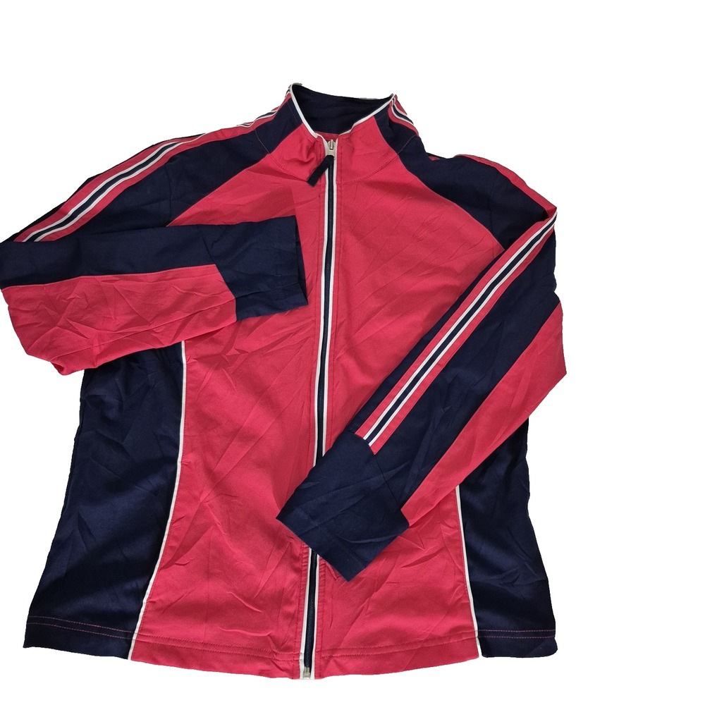 Made For Life Jacket Womens Petite Large Pink Navy Full Zip Track‎ Athletic